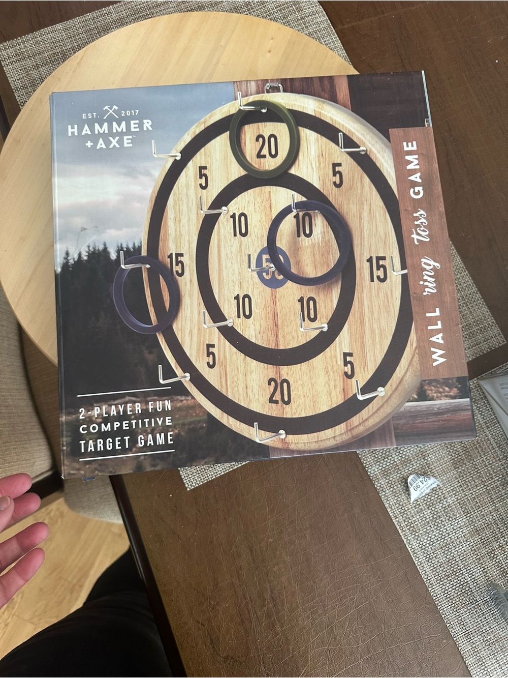 Wall Ring Toss Game - Natural Wood with Black Rings